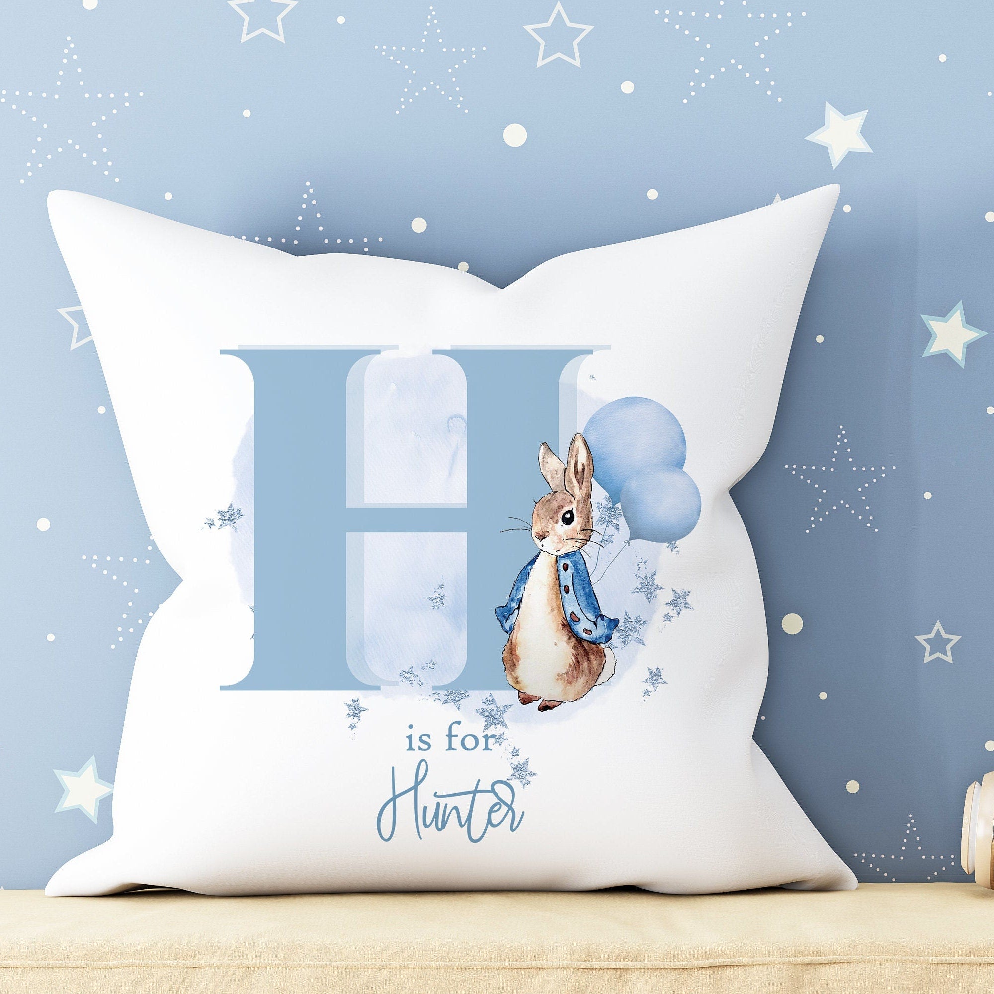 Personalised Peter Rabbit Name Cushion New Baby Boy Gift Boys Nursery Decor Christening Keepsake Baby Shower Newborn Boy Gift Chocolate Cherry Gifts